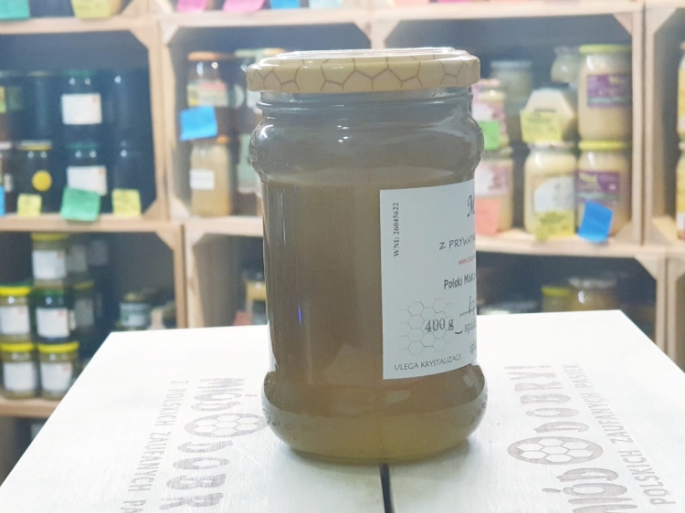 Miód z łąk pod Bodzentyniem z domieszką spadzi iglastej jodłowej 400g płynny