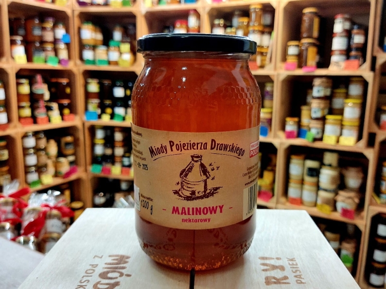 Miód malinowy z Pojezierza Drawskiego 1200g płynny