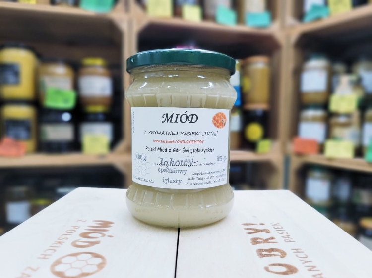 Miód z łąk pod Bodzentyniem z domieszką spadzi iglastej jodłowej 650g skrystalizowany
