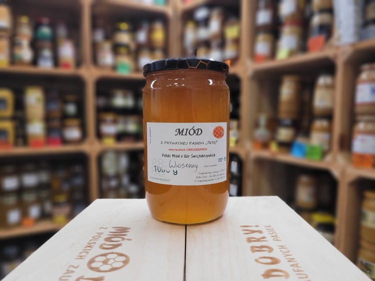 Miód Wielokwiatowy Wiosenny 2024 rocznik 1000g jeszcze płynny