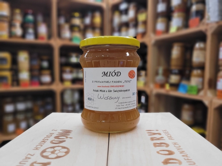 Miód Wielokwiatowy Wiosenny 2024 rocznik 650g jeszcze płynny
