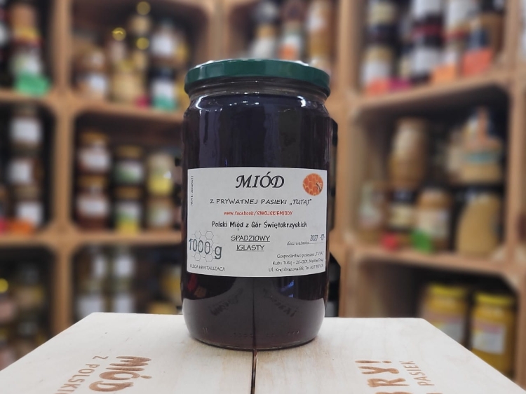 Miód Spadziowy Iglasty Jodłowy z Gór Świętokrzyskich 1000g rocznik 2024