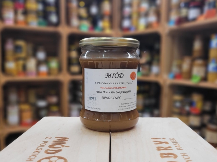 Miód spadziowy z Gór Świętokrzyskich 650g rocznik 2024 skrystalizowany