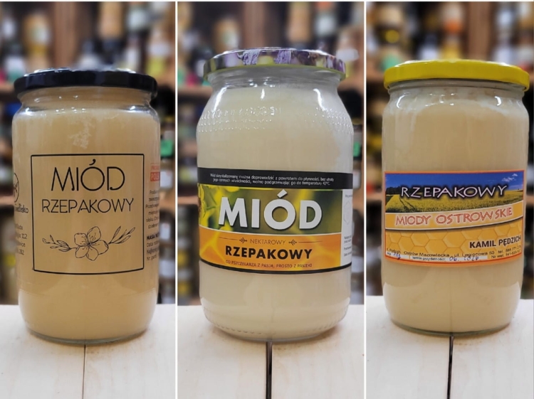 Zestaw dużych miodów rzepakowych, w sumie ponad 3kg miodu
