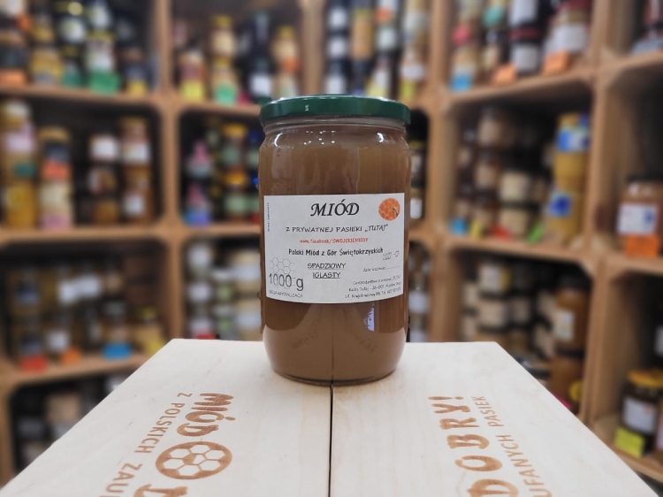 Miód Spadziowy Iglasty Jodłowy z Gór Świętokrzyskich 1000g rocznik 2024 skrystalizowany