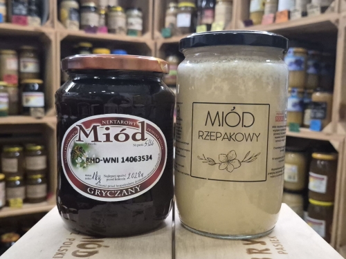 Miód Gryczany 1kg oraz Miód Rzepakowy 0,98kg
