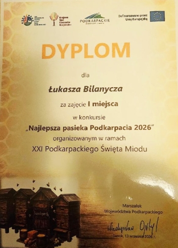Dyplom dla pasieki Bilanycza