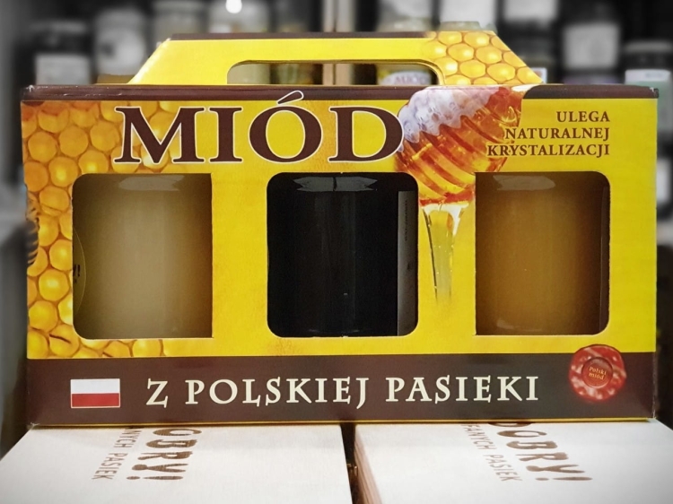 Zestaw miodów z pasieki Jakuba Tutaja: łąkowy, spadziowy iglasto-liściasty i leśny. Cena: 108,54 zł
